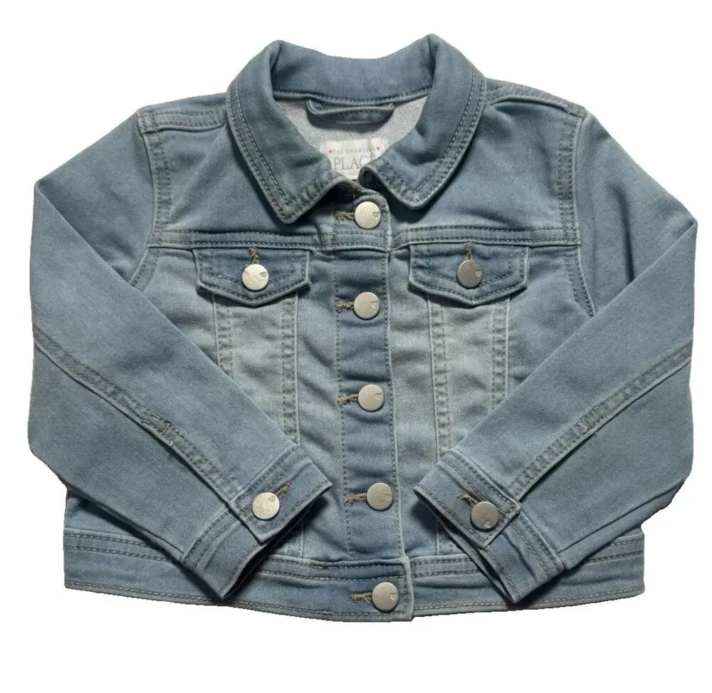 The Children’s Place Girls Denim Jacket 18-24M Light Wash Snap Front Stretch